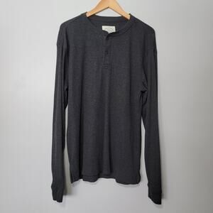 St Johns Bay Henley Thermal Shirt Mens L Charcoal Casual Preppy Winter Layer